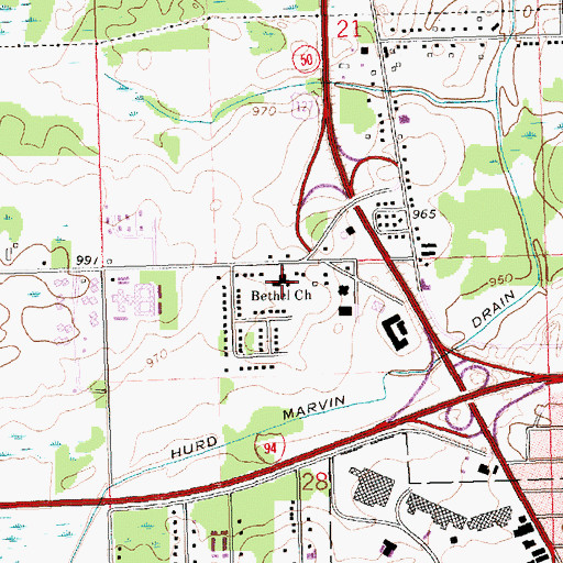 Topographic Map of Bethel Church, MI