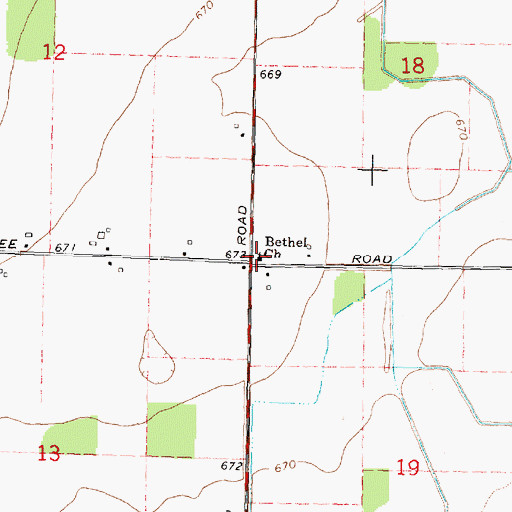 Topographic Map of Bethel Church, MI