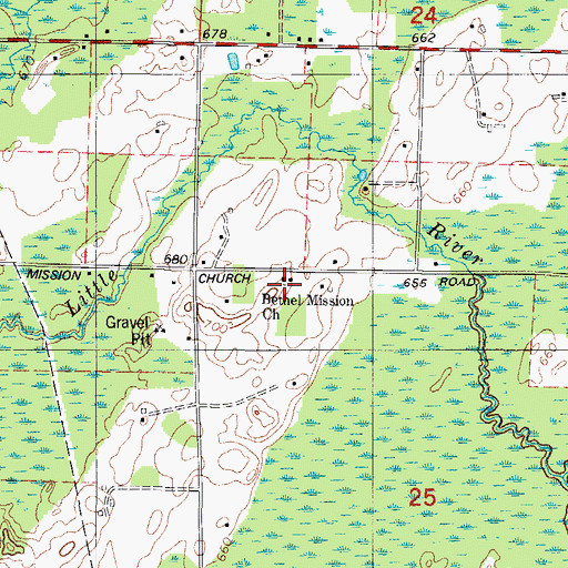 Topographic Map of Bethel Church, MI
