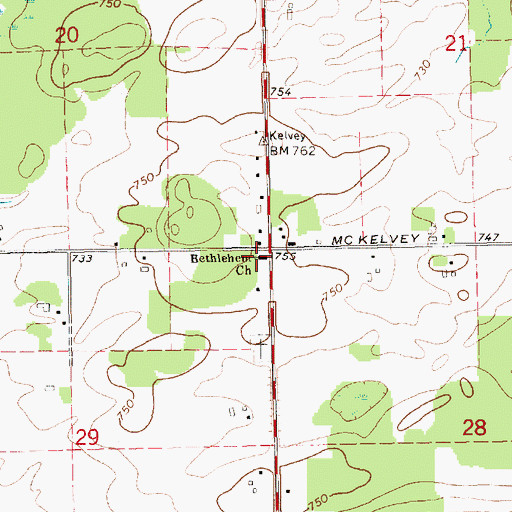 Topographic Map of Bethlehem Church, MI