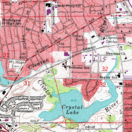 Topographic Map of Bethume School, MI
