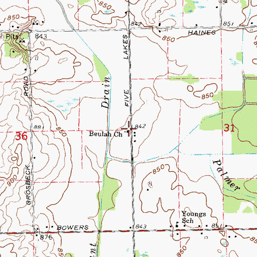 Topographic Map of Beulah Church, MI