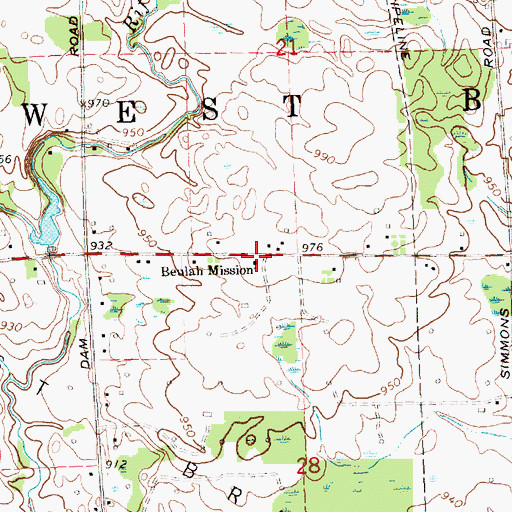 Topographic Map of Beulah Mission, MI