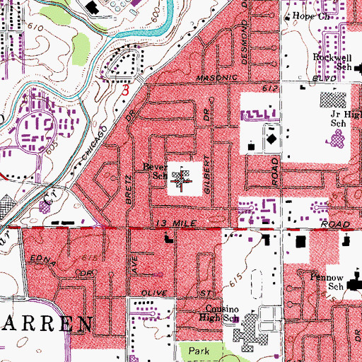 Topographic Map of Bever School, MI