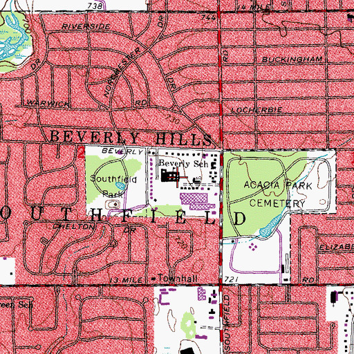 Topographic Map of Beverly School, MI