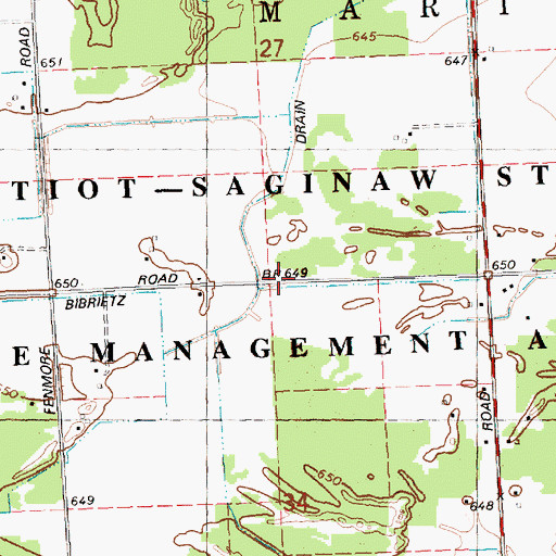 Topographic Map of Bibrietz Drain, MI