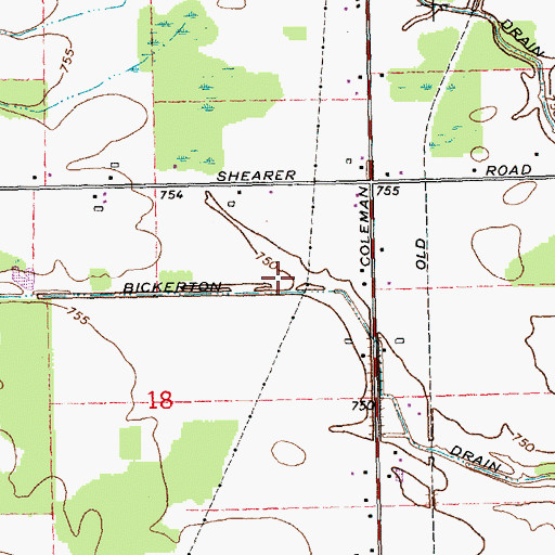 Topographic Map of Bickerton Drain, MI