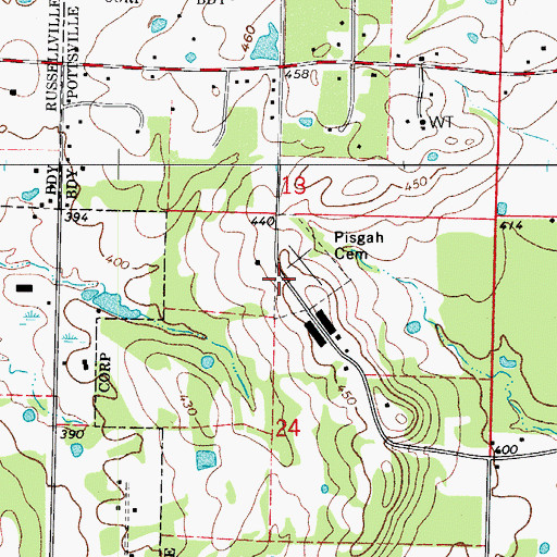 Topographic Map of Pisgah School (historical), AR