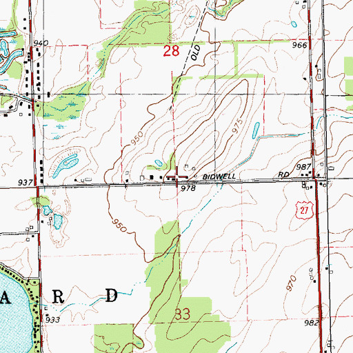 Topographic Map of Bidwell School, MI