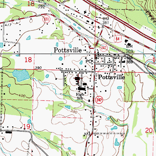 Topographic Map of Pottsville Elementary School, AR