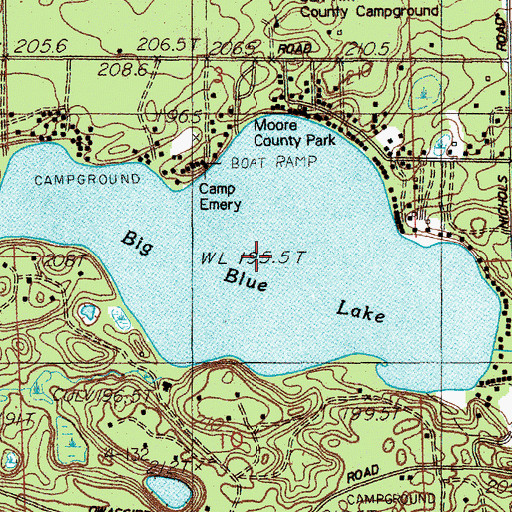 Topographic Map of Big Blue Lake, MI
