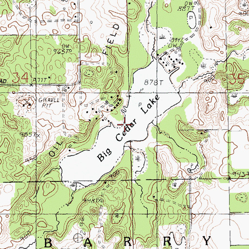 Topographic Map of Big Cedar Lake, MI