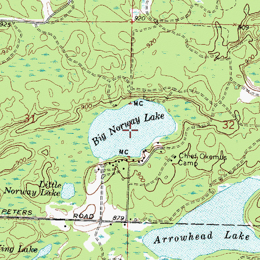 Topographic Map of Big Norway Lake, MI
