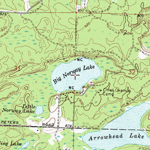 Topographic Map of Big Norway Lake, MI