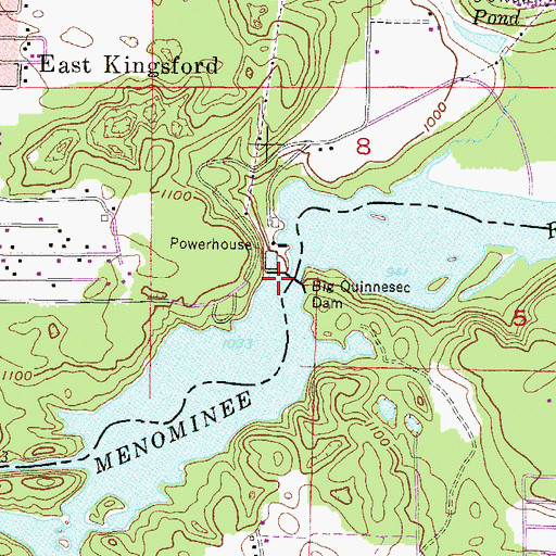 Topographic Map of Big Quinnesec Dam, MI