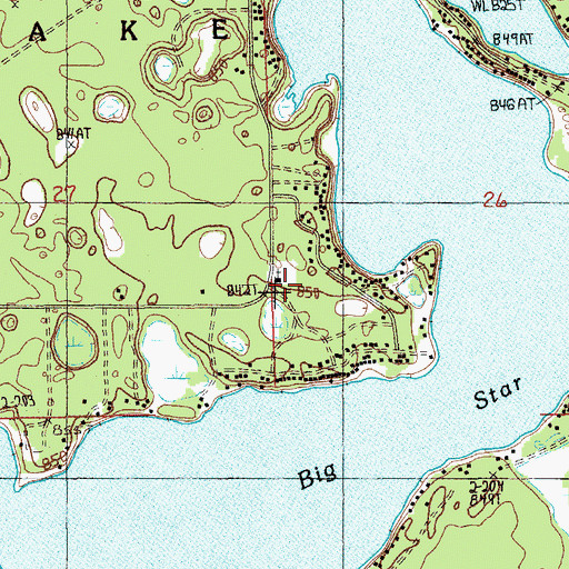 Topographic Map of Big Star Lake Church, MI