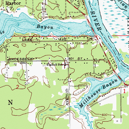 Topographic Map of Bignell School, MI