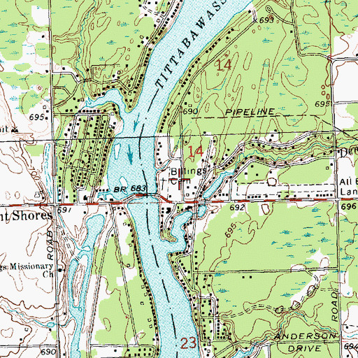 Topographic Map of Billings Cemetery, MI
