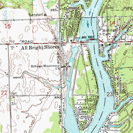 Topographic Map of Billings Missionary Church, MI