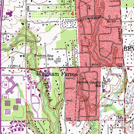 Topographic Map of Bingham Farms, MI