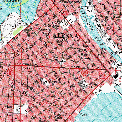 Topographic Map of Bingham School, MI