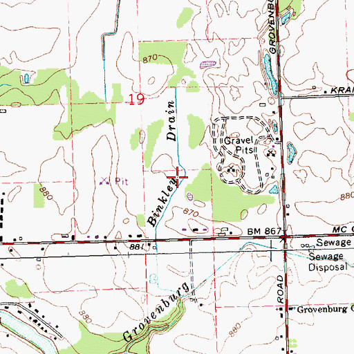 Topographic Map of Binkley Drain, MI