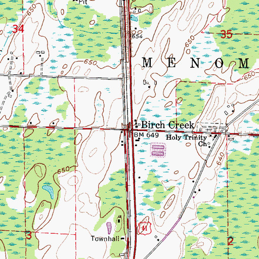 Topographic Map of Birch Creek, MI