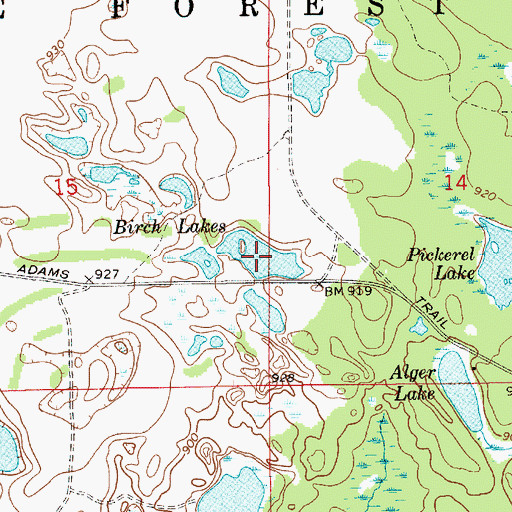 Topographic Map of Birch Lakes, MI