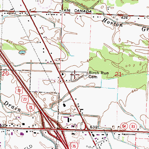 Topographic Map of Birch Run Cemetery, MI