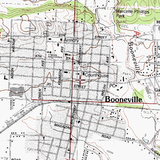 Topographic Map of Booneville, AR