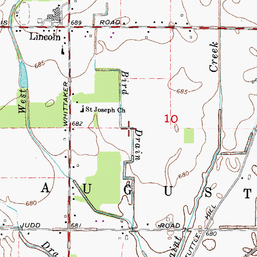 Topographic Map of Bird Drain, MI