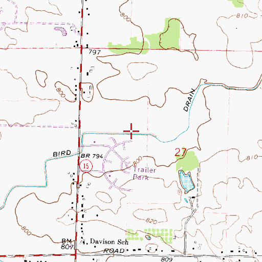 Topographic Map of Bird Drain, MI
