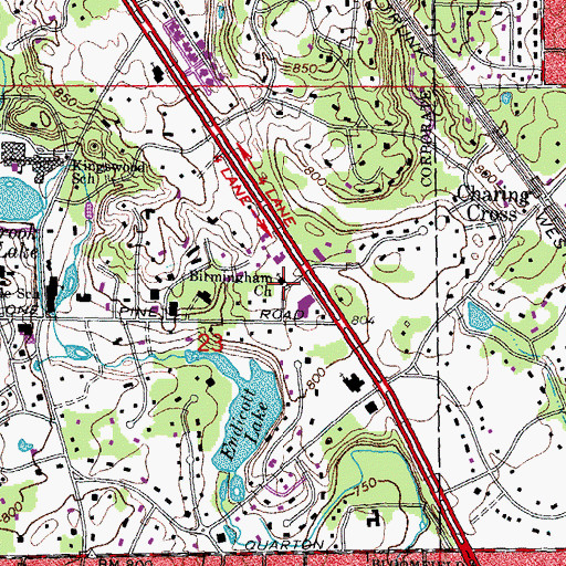 Topographic Map of Birmingham Church, MI