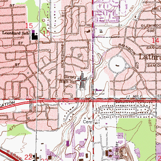 Topographic Map of Birney High School, MI