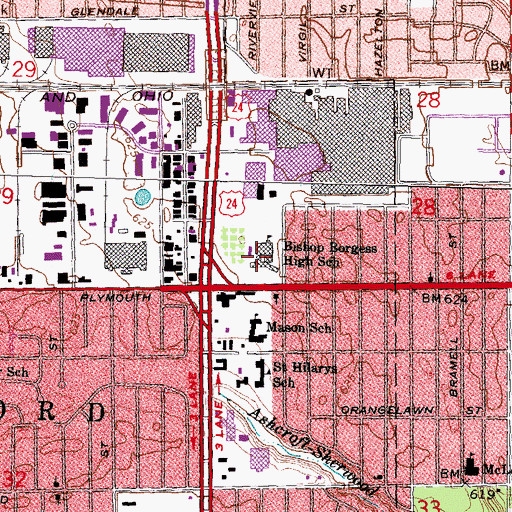 Topographic Map of Bishop Borgess High School, MI