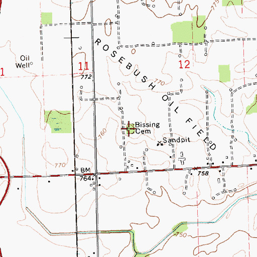 Topographic Map of Bissing Cemetery, MI