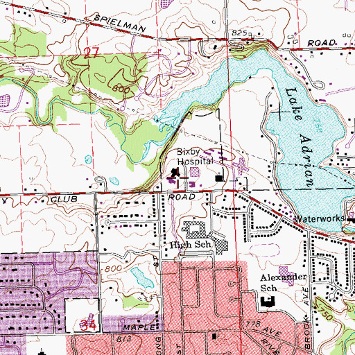 Topographic Map of Promedica Bixby Hospital, MI