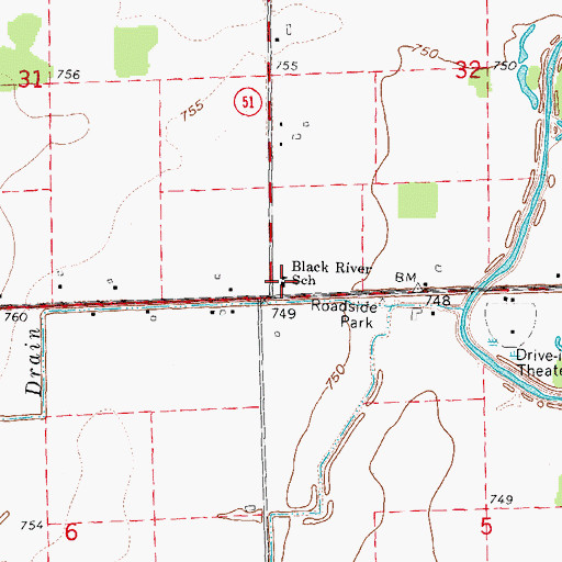 Topographic Map of Black River School, MI