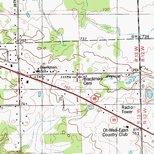 Topographic Map of Blackman Cemetery, MI