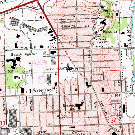 Topographic Map of Blackman School, MI
