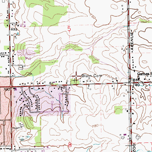 Topographic Map of Blain Cemetery, MI