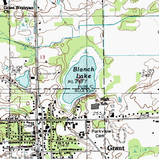 Topographic Map of Blanch Lake, MI