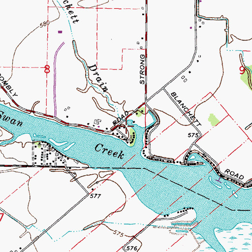 Topographic Map of Blanchett Drain, MI