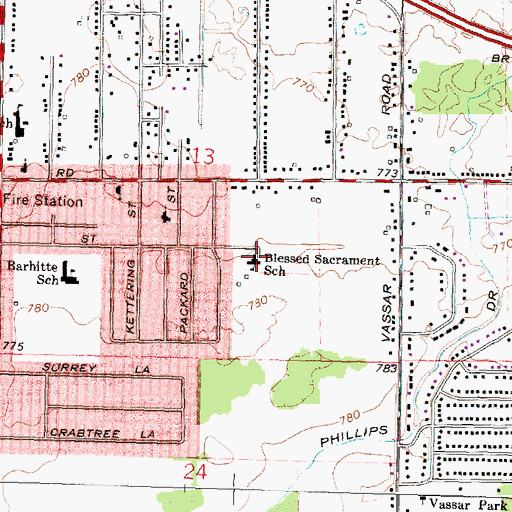 Topographic Map of Blessed Sacrament School, MI