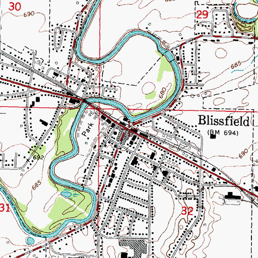 Topographic Map of Blissfield, MI