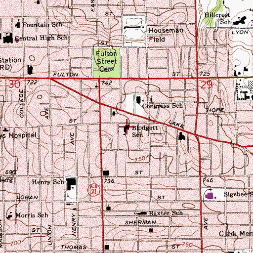 Topographic Map of Blodgett School, MI