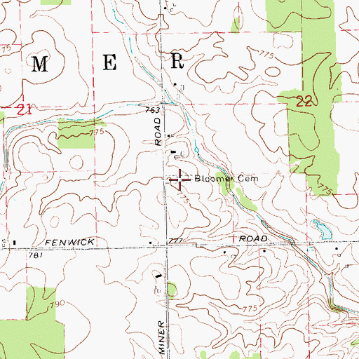 Topographic Map of Bloomer Cemetery, MI