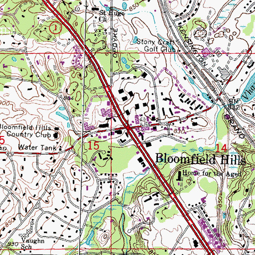 Topographic Map of Bloomfield Hills, MI