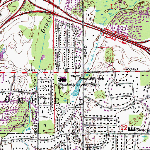 Topographic Map of Bloomfield School, MI