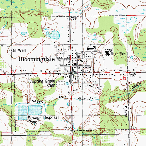 Topographic Map of Bloomingdale, MI